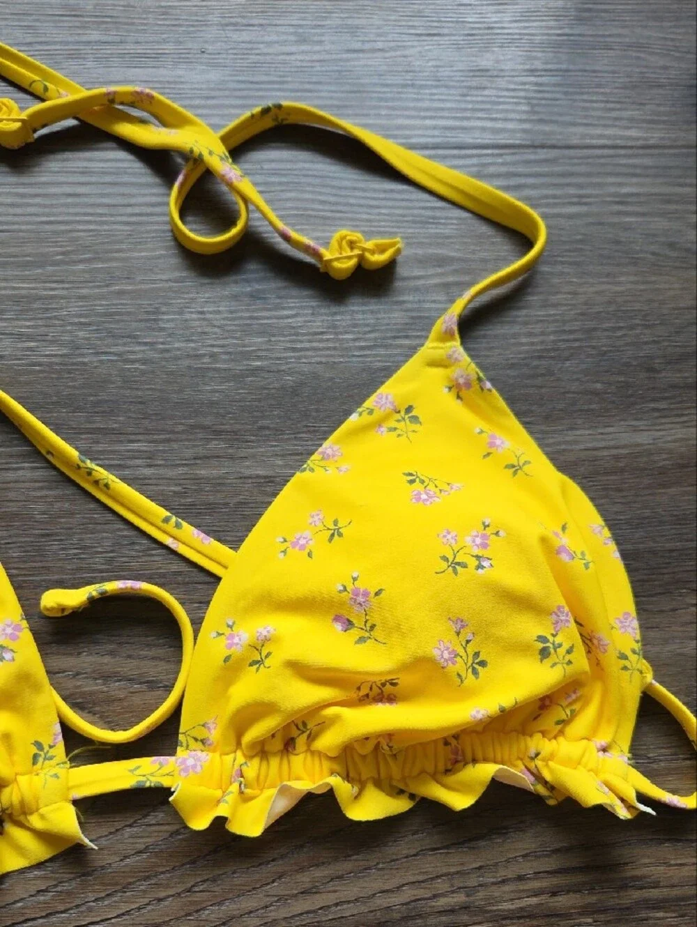 Nwot Aerie Triangle Padded Yellow Floral Swim Top Size Xl
